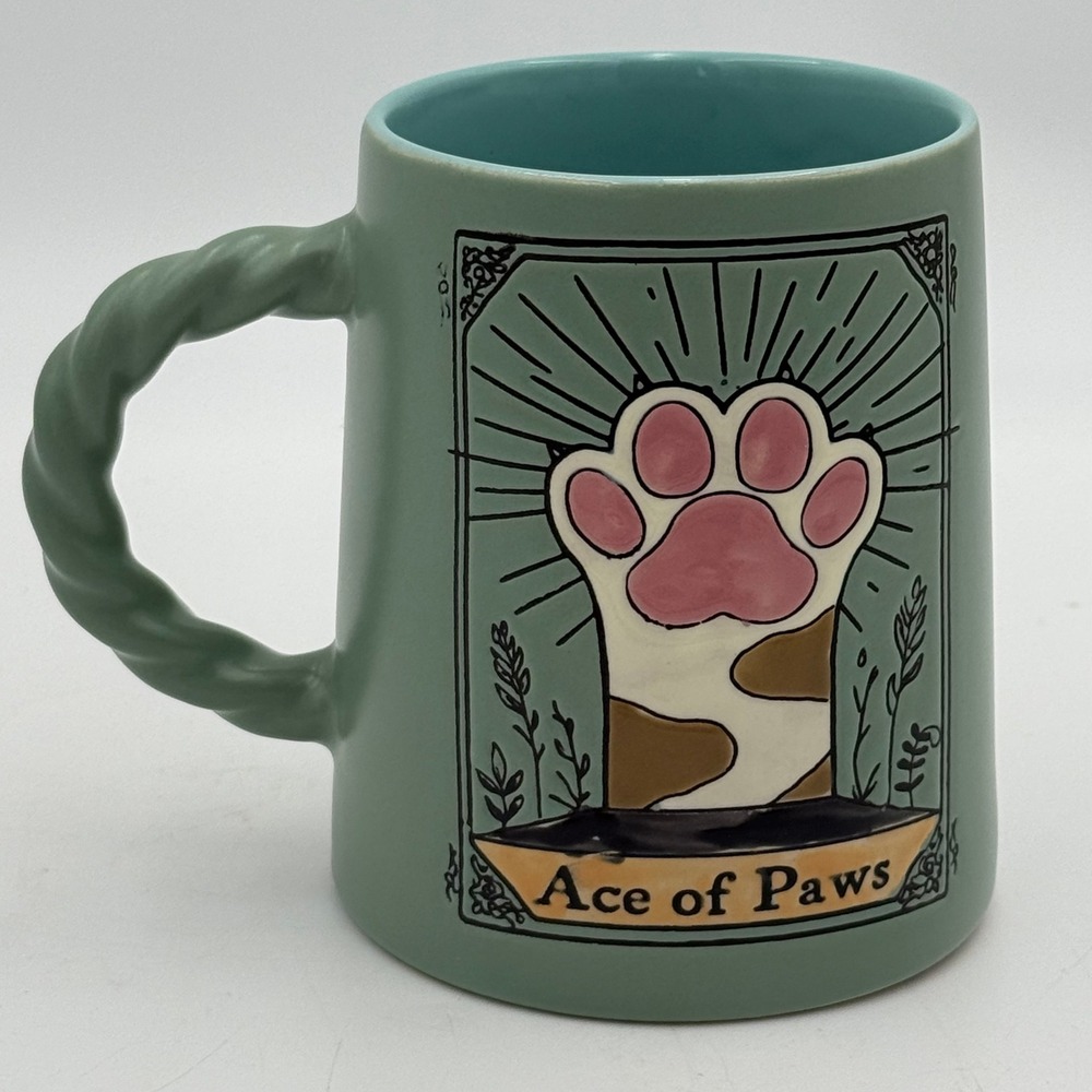 Spectrum Designz Ace of Paws Tarot Cat Mug Sage Green Twisted Handle 2025 SD
